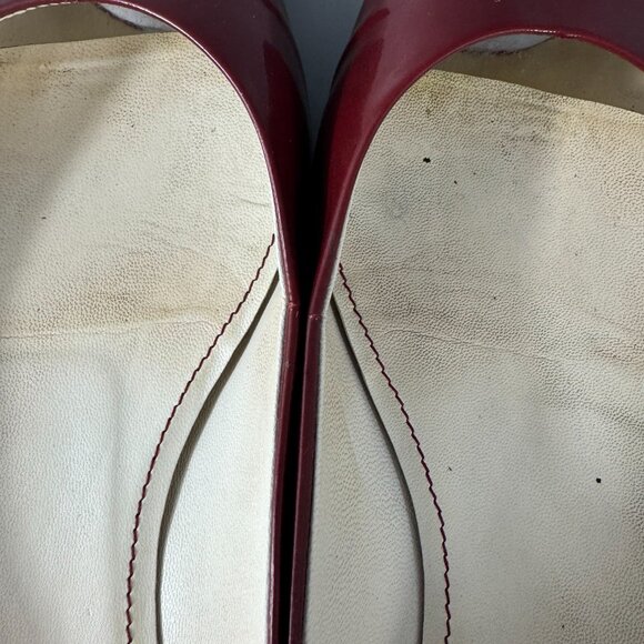 100% Authentic CHANEL Red Patent Mirrored Peep Toe Flats, Size 40 - Picture 8 of 14